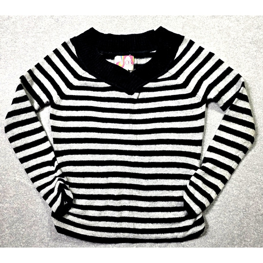 Vintage OP Ocean Pacific Knit Sweater Women L Black White Striped Surf Y2K Retro